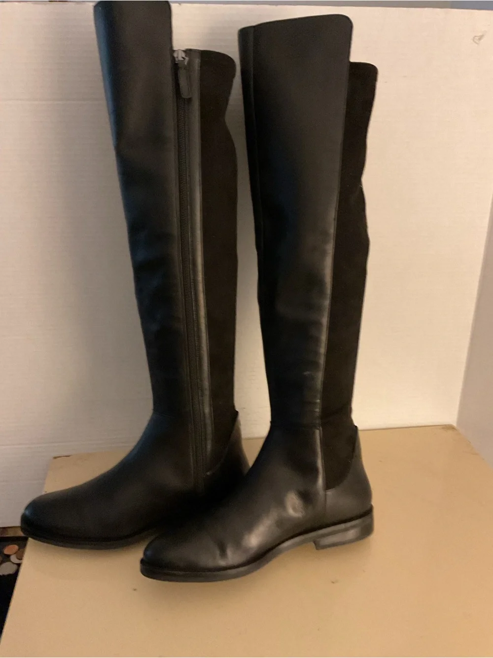 Cole Haan women black leather suede tall Over-the-Knee boots US 8.5